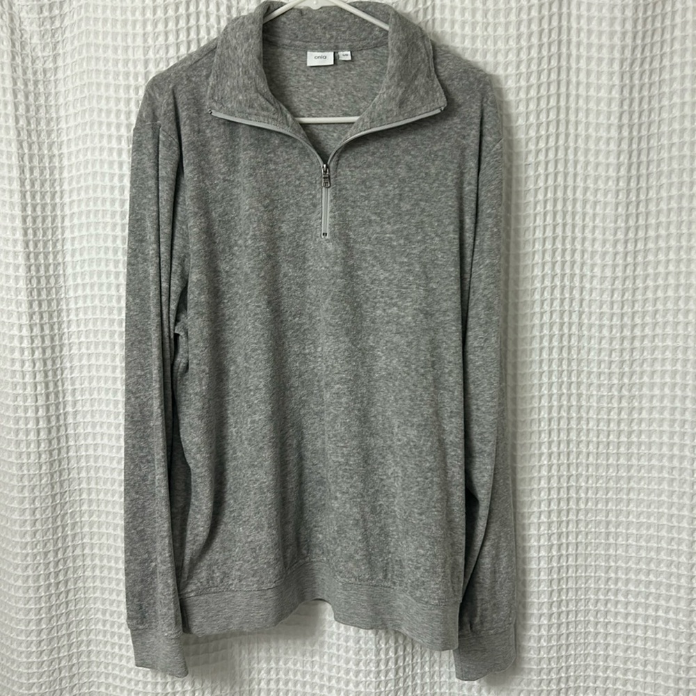 ONIA gray terry quarter zip pullover size L